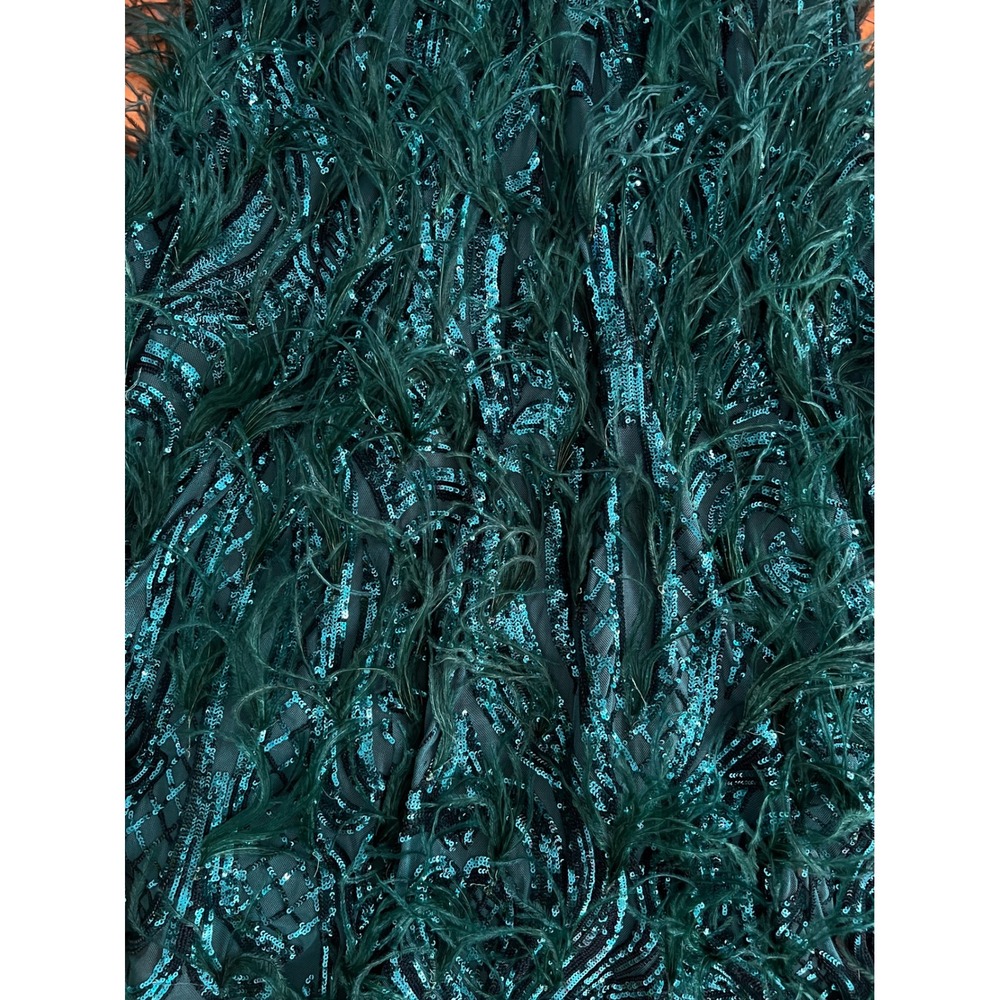 Jovani Emerald Green Sequin Feather Trim Mermaid Evening Gown Dress 6 - Picture 8 of 10